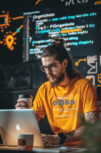 Homem trabalhando em seu negócio online com um notebook, representando a importância de um site profissional em 2025.